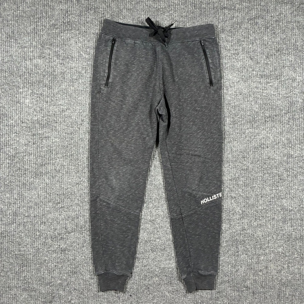 Hollister Mens Jogger Pants Size M Gray Pull On Zip Pocket Stretch Activewear